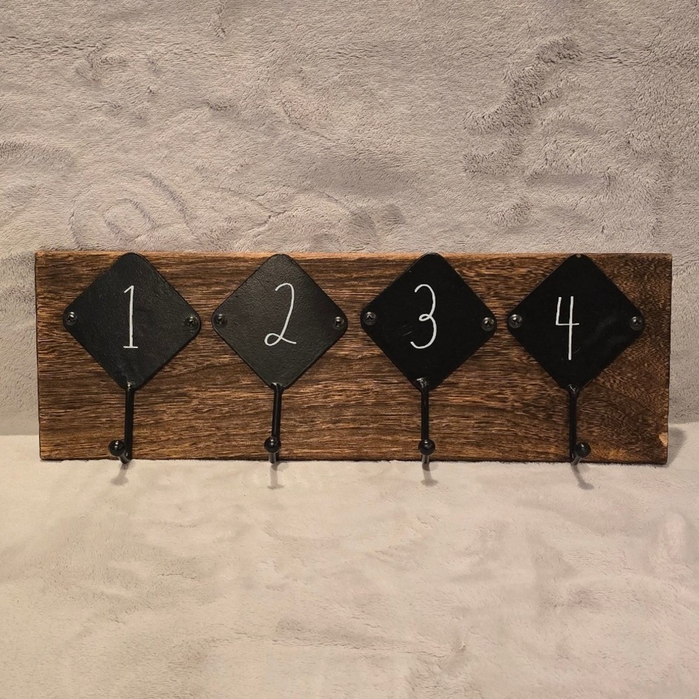Rae Dunn Numbered 1-2-3-4 Wood Wall Hook Rack Brown Black Farmhouse Decor